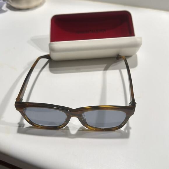 Alexander McQueen Rectangle Sunglasses Yellow Blue Luxury Eyewear - Picture 4 of 8